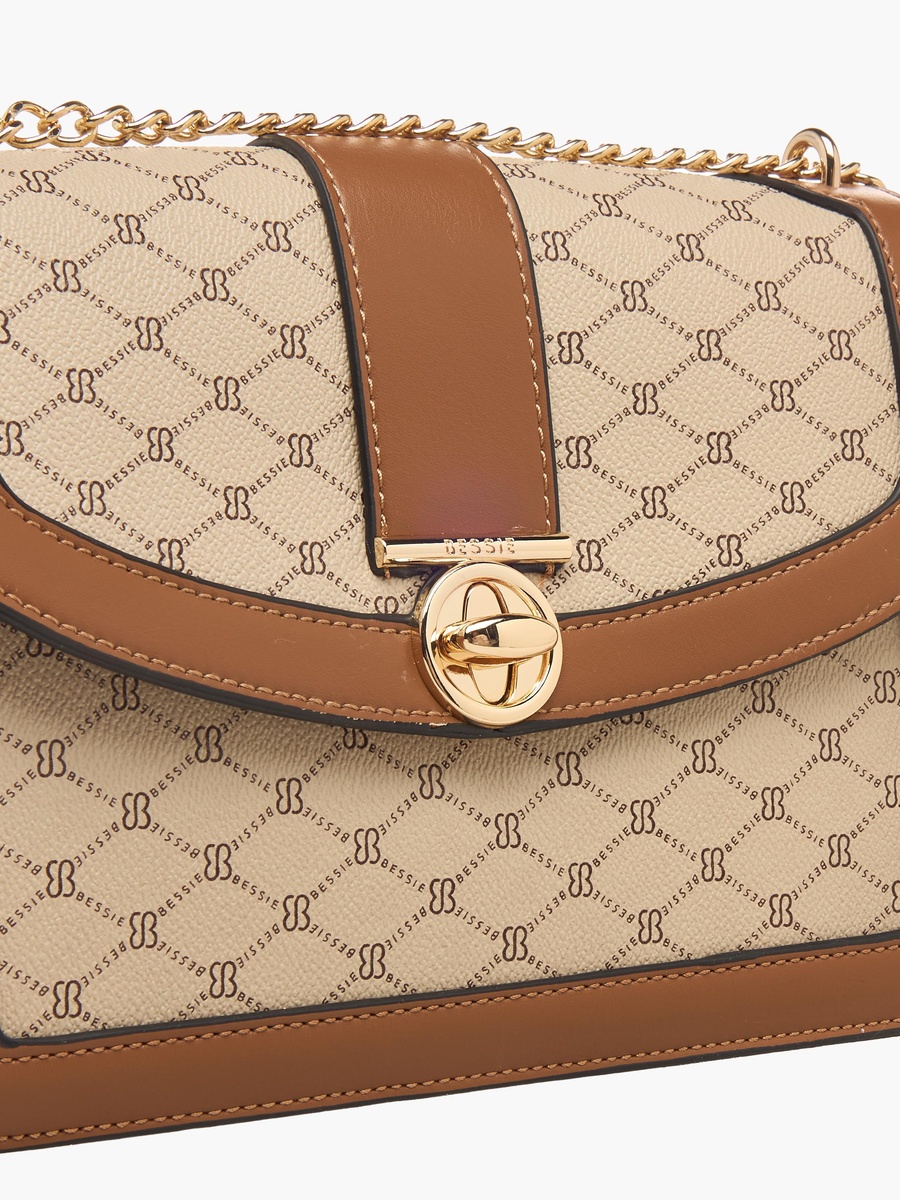 Monogram Print Crossbody Bag with Chain Strap