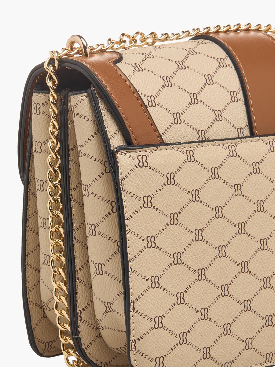 Monogram Print Crossbody Bag with Chain Strap