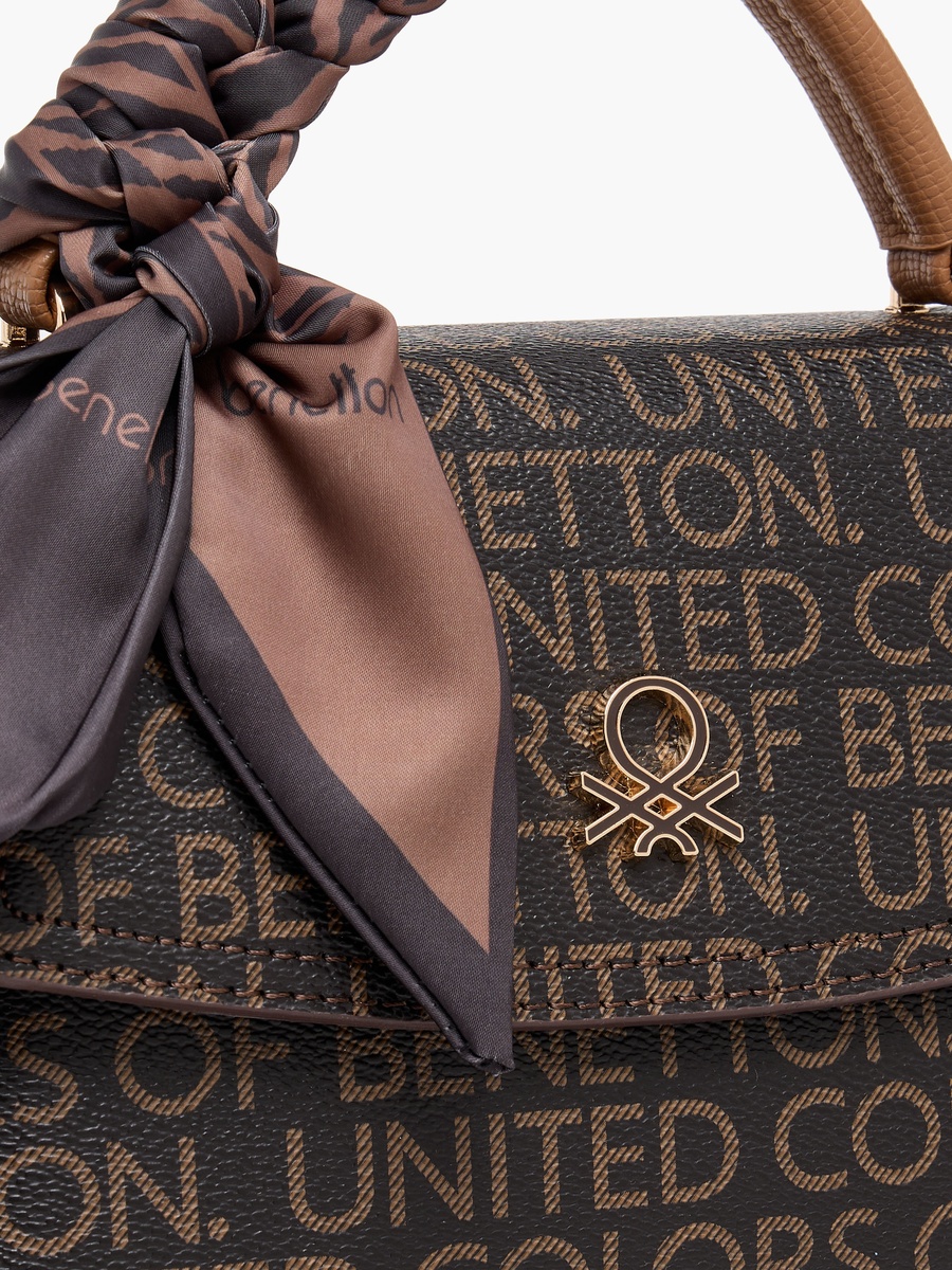 Printed Crossbody Bag with Scarf Accent