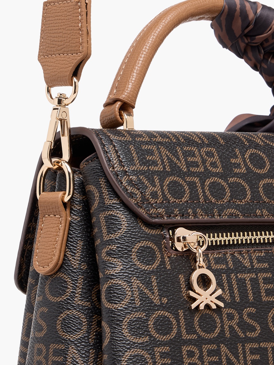 Printed Crossbody Bag with Scarf Accent