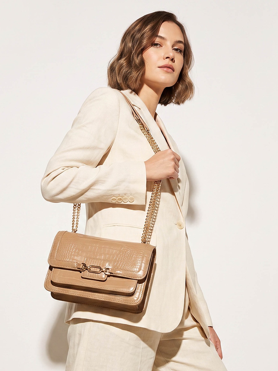 Textured Crossbody Bag with Chain Strap