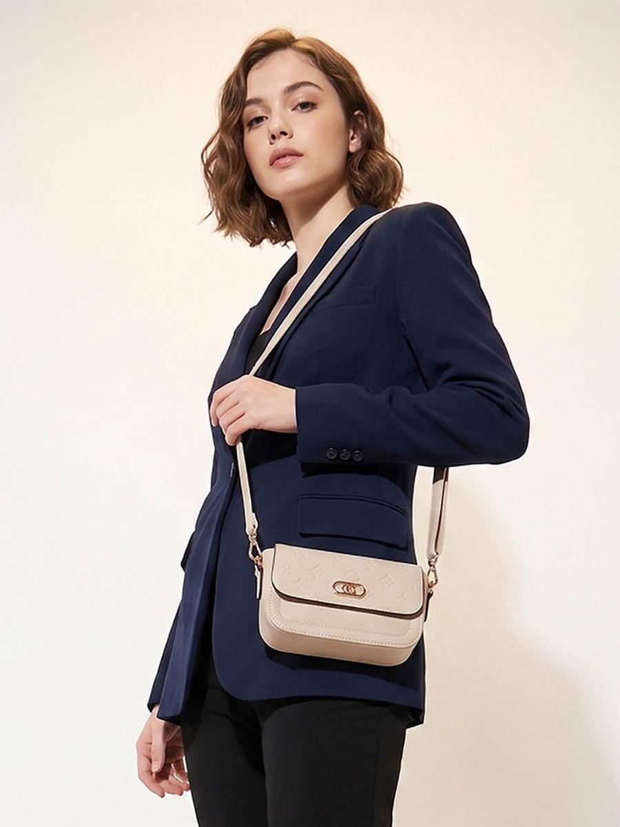 Embossed Crossbody Bag with Zip Closure