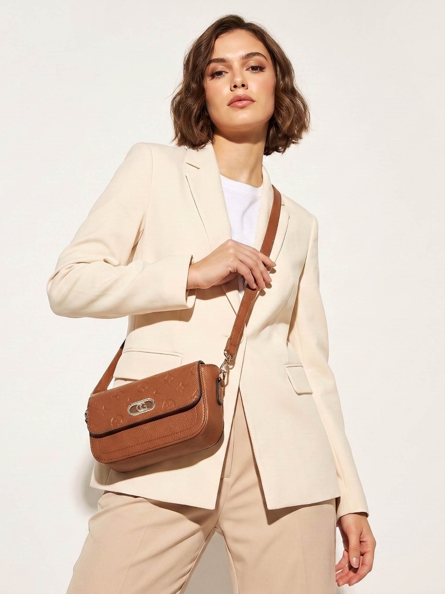 Embossed Crossbody Bag with Zip Closure