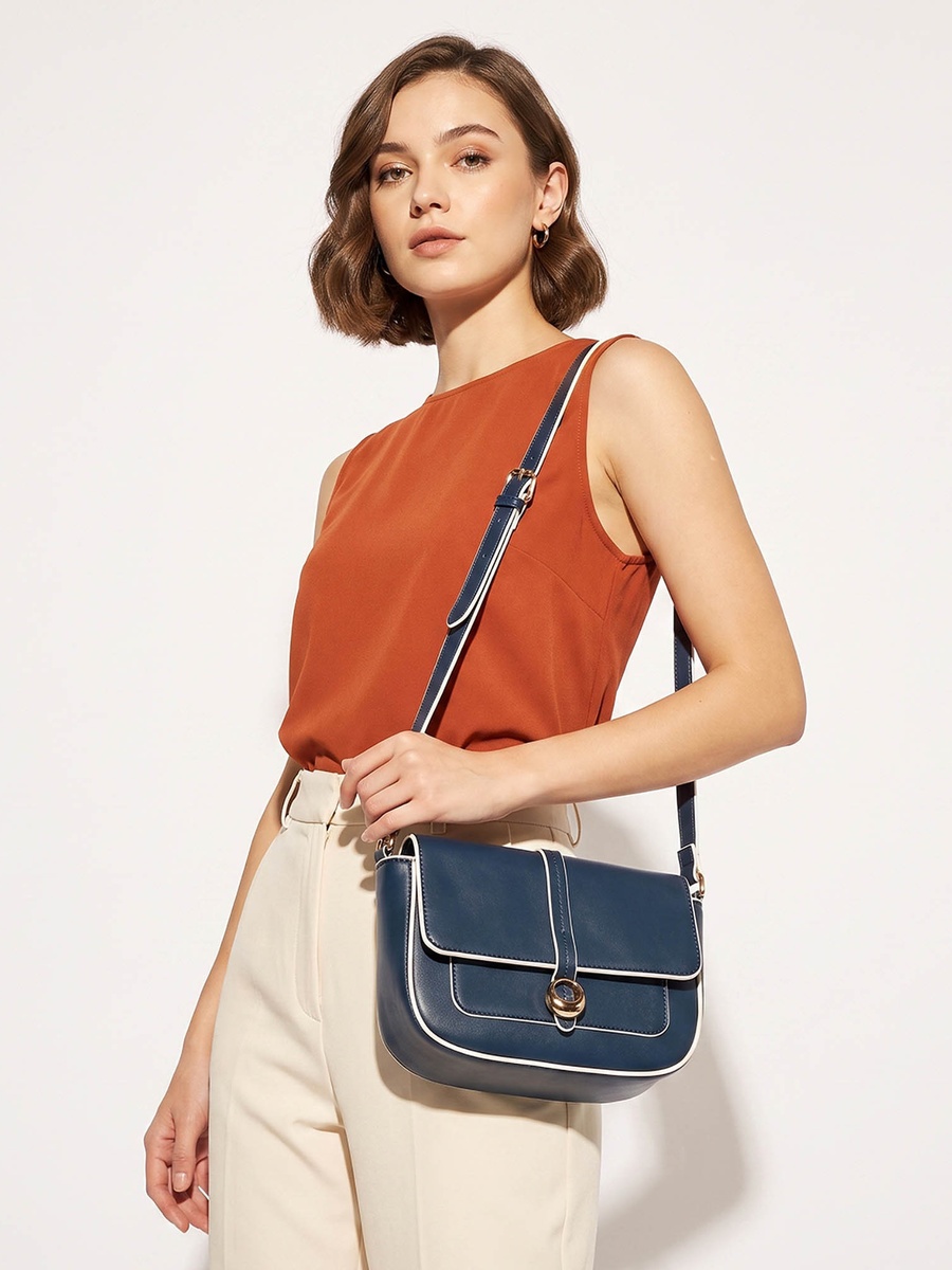 Solid Crossbody Bag with Adjustable Strap