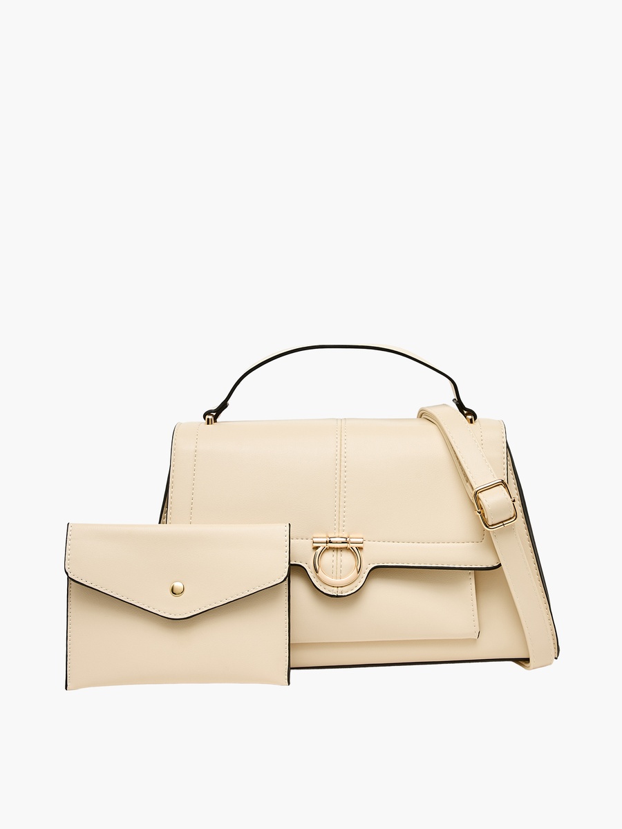 Solid Crossbody Bag with Pouch