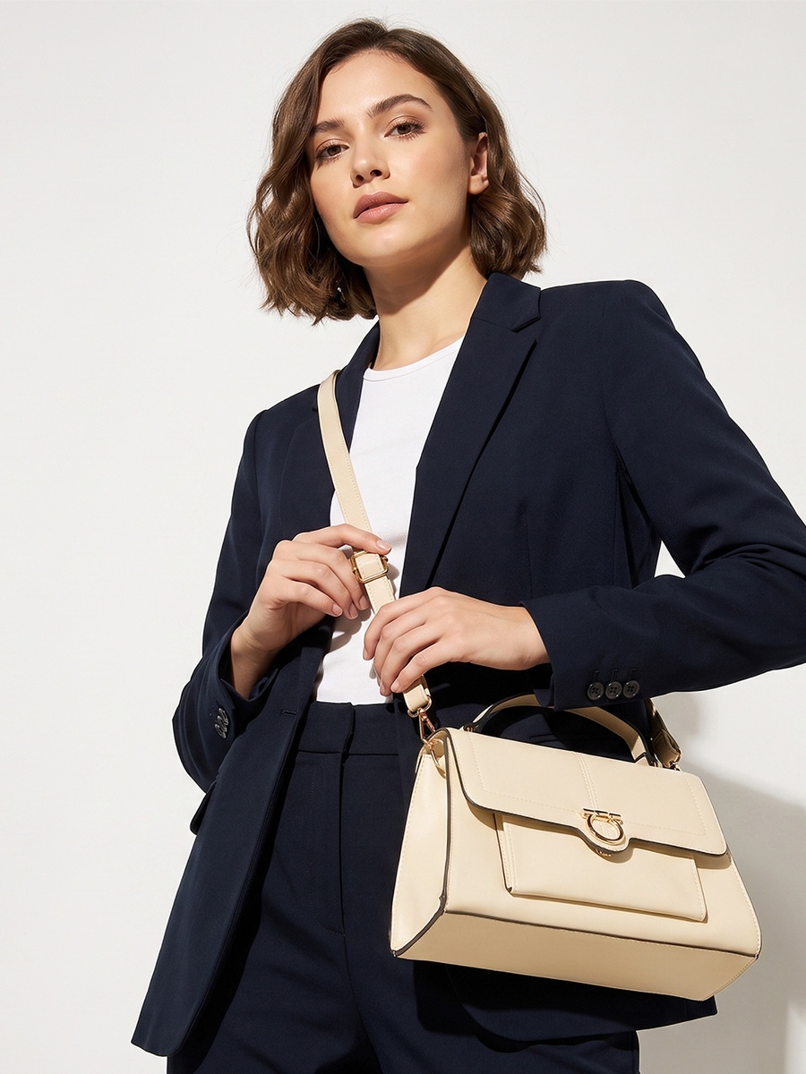 Solid Crossbody Bag with Pouch