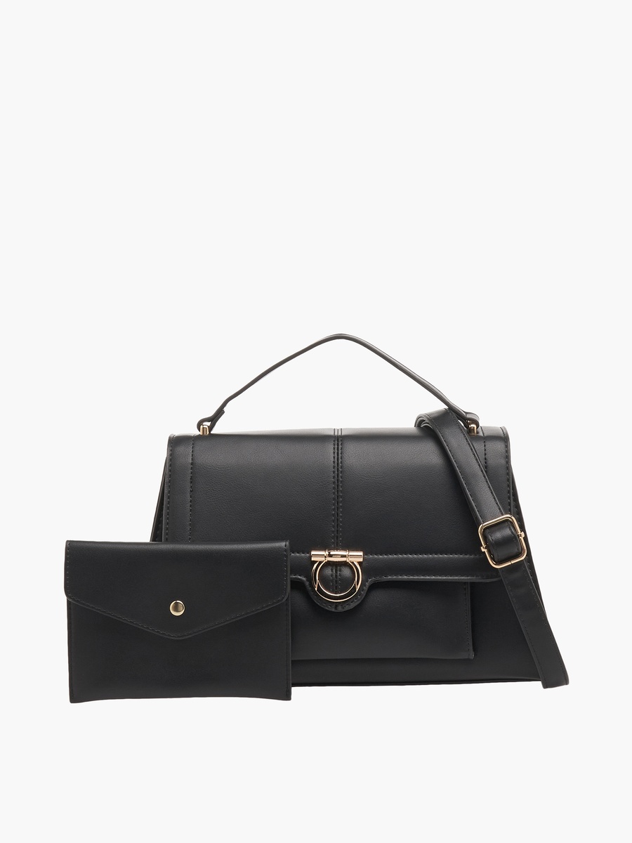Solid Crossbody Bag with Pouch