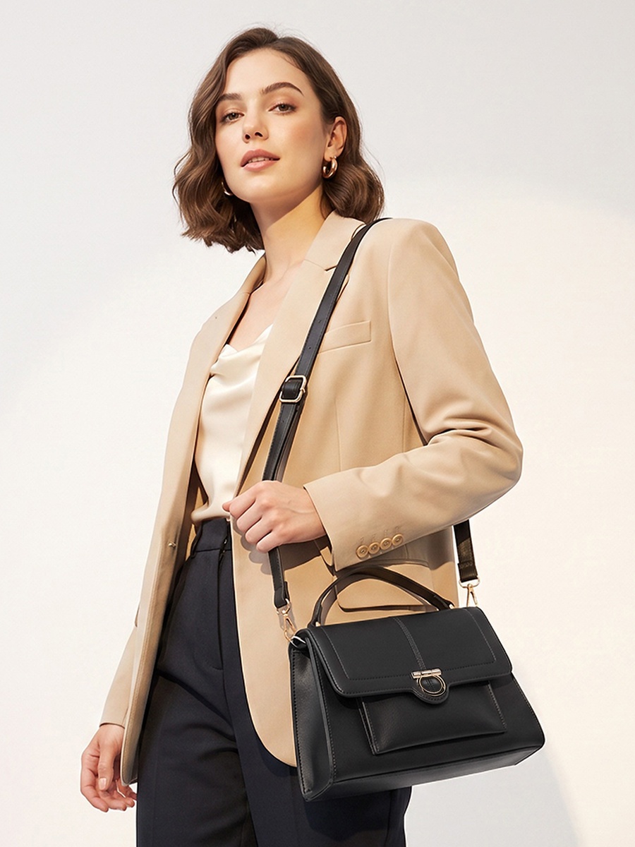 Solid Crossbody Bag with Pouch