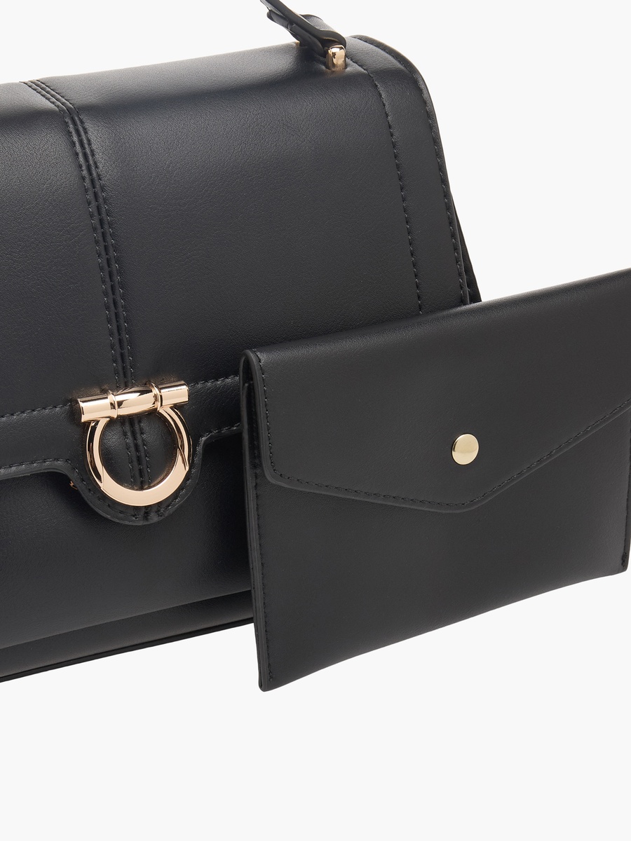 Solid Crossbody Bag with Pouch