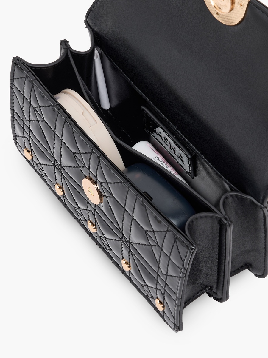 Quilted Crossbody Bag with Metallic Accent