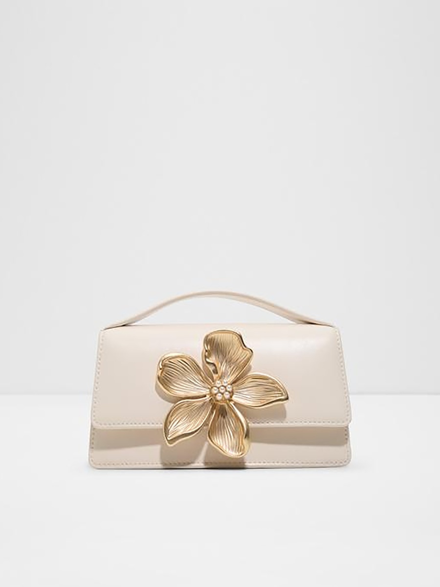 Azraelle Floral Applique Top Handle Crossbody Bag with Flap Closure and Chain Strap