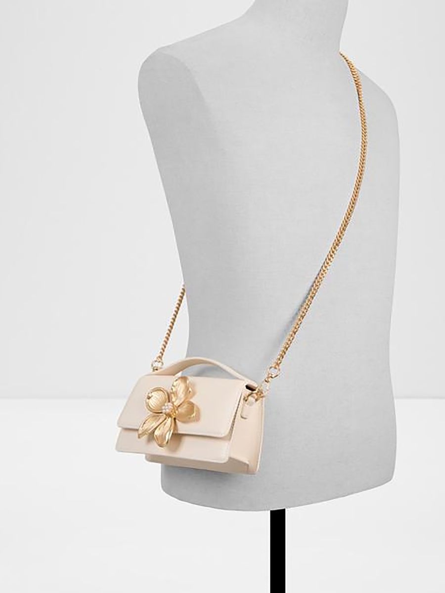 Azraelle Floral Applique Top Handle Crossbody Bag with Flap Closure and Chain Strap