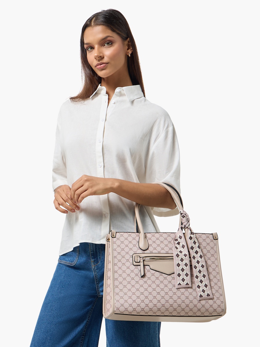 Tom Monogram Print Tote Bag with Scarf Accent