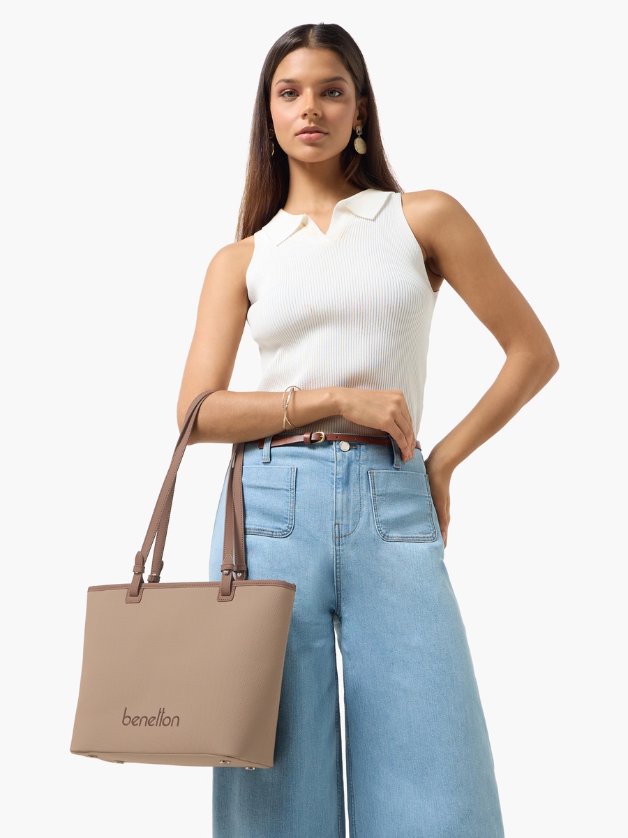 Solid Tote Bag with Zip Closure