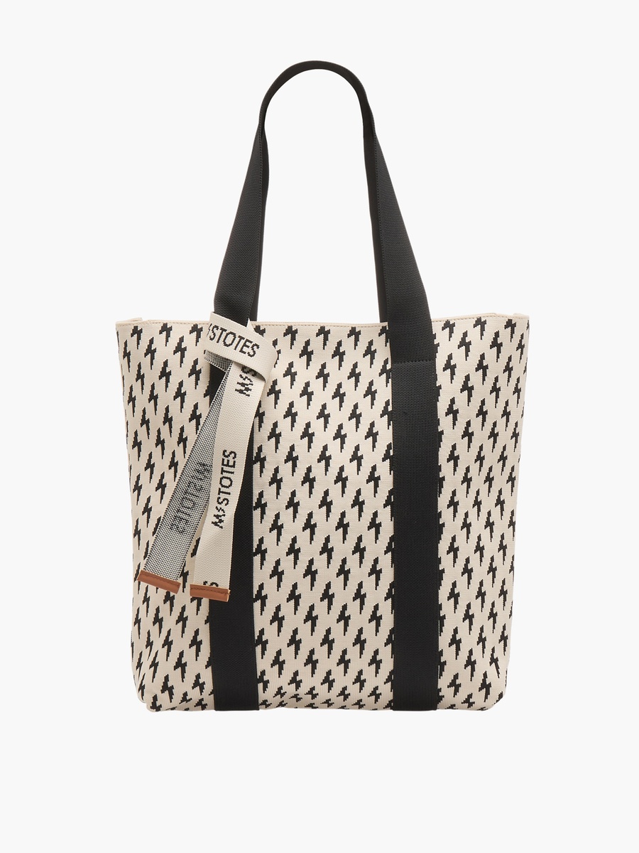 Monogram Print Tote Bag with Zip Closure