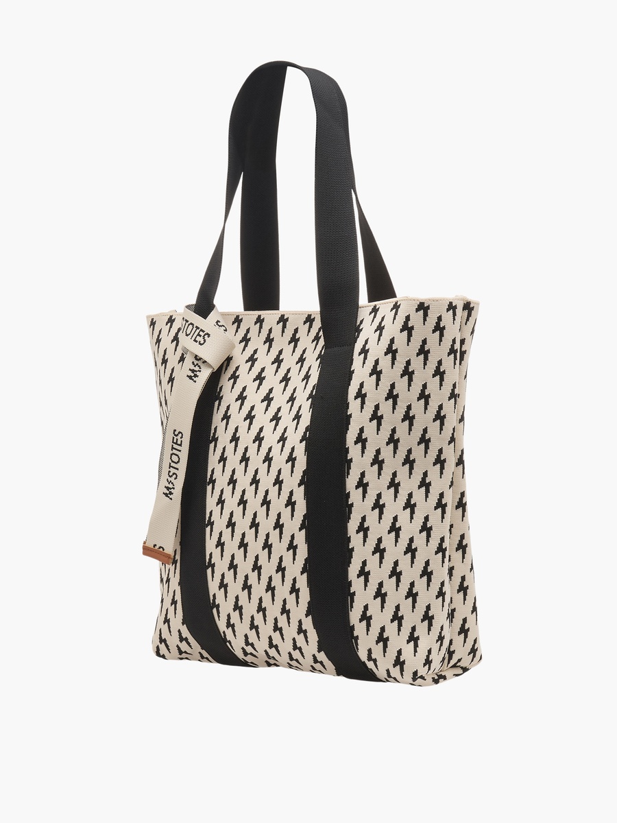 Monogram Print Tote Bag with Zip Closure