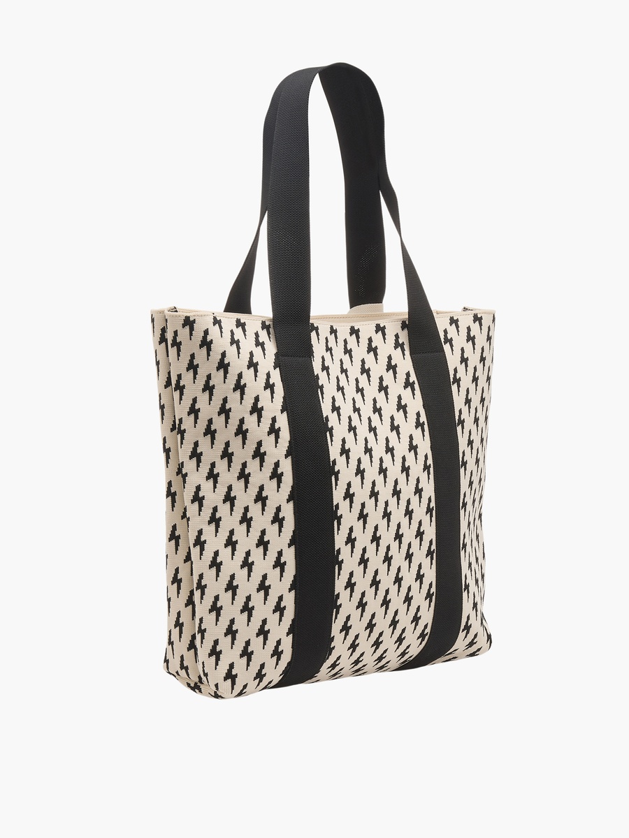 Monogram Print Tote Bag with Zip Closure