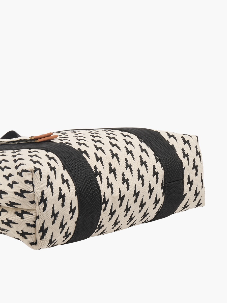 Monogram Print Tote Bag with Zip Closure