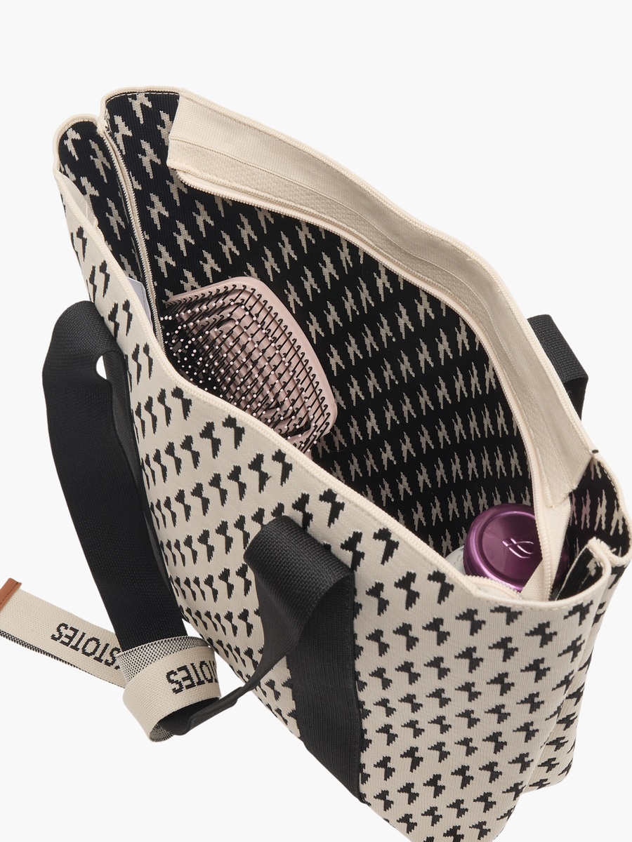 Monogram Print Tote Bag with Zip Closure