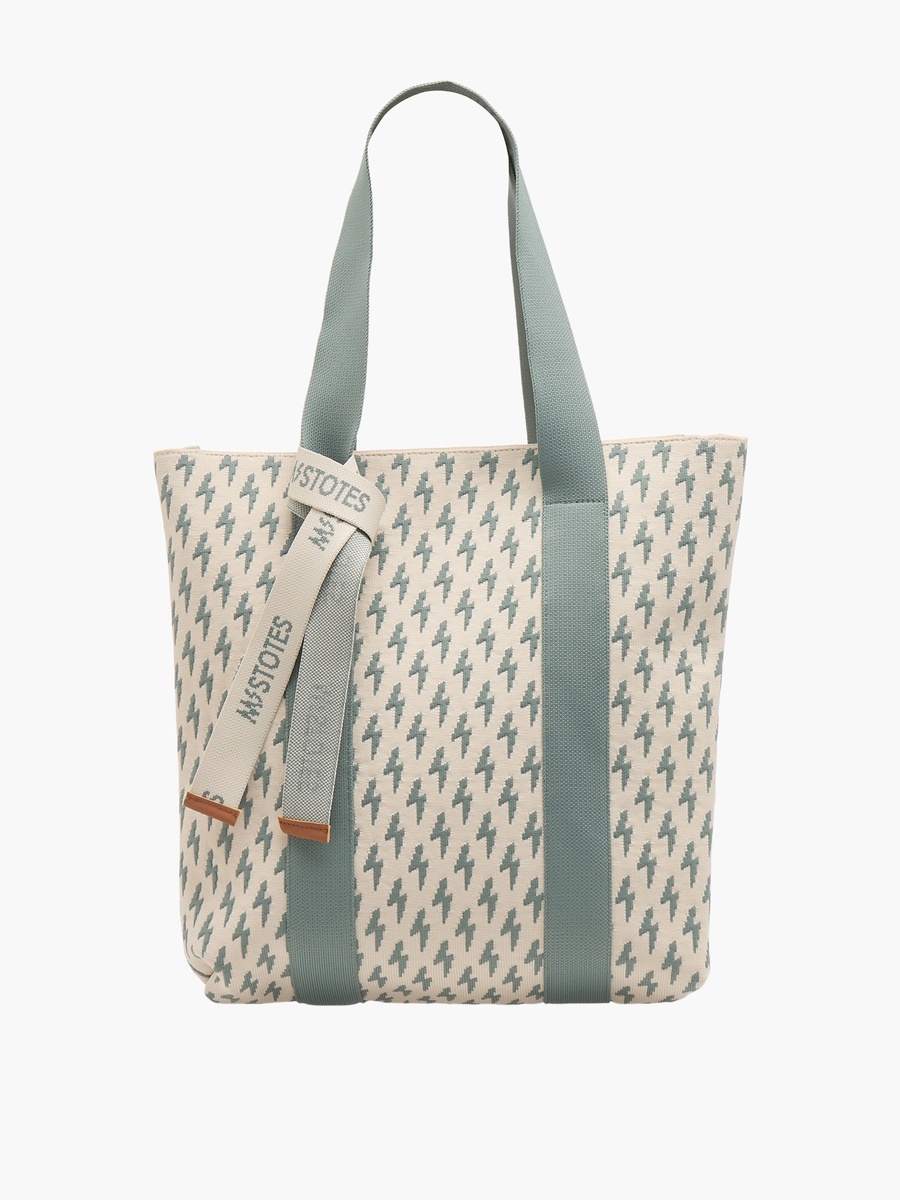 Monogram Print Tote Bag with Zip Closure
