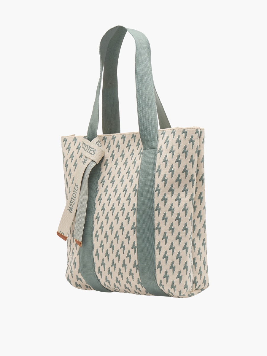 Monogram Print Tote Bag with Zip Closure