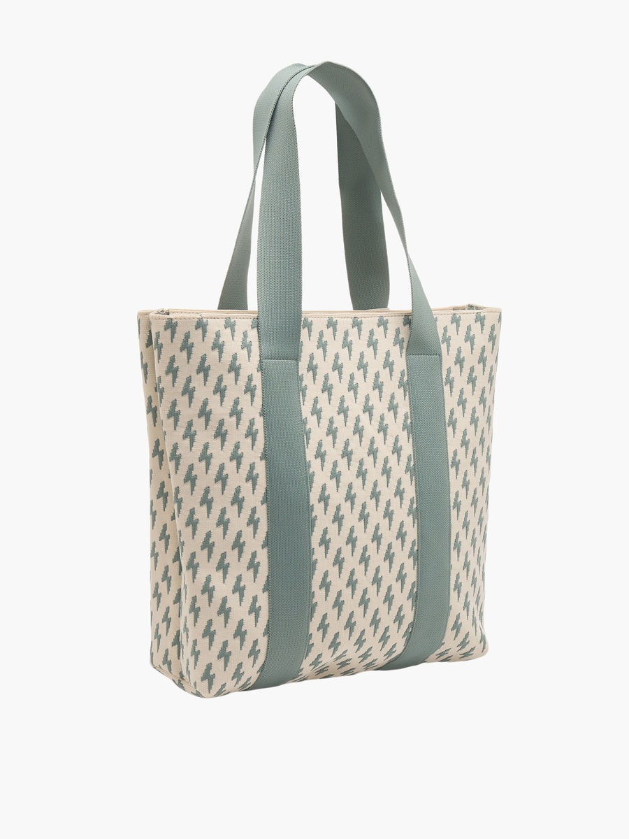 Monogram Print Tote Bag with Zip Closure