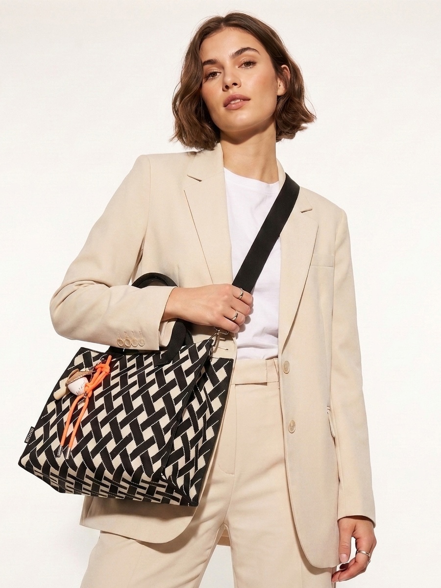 Textured Tote Bag with Charm