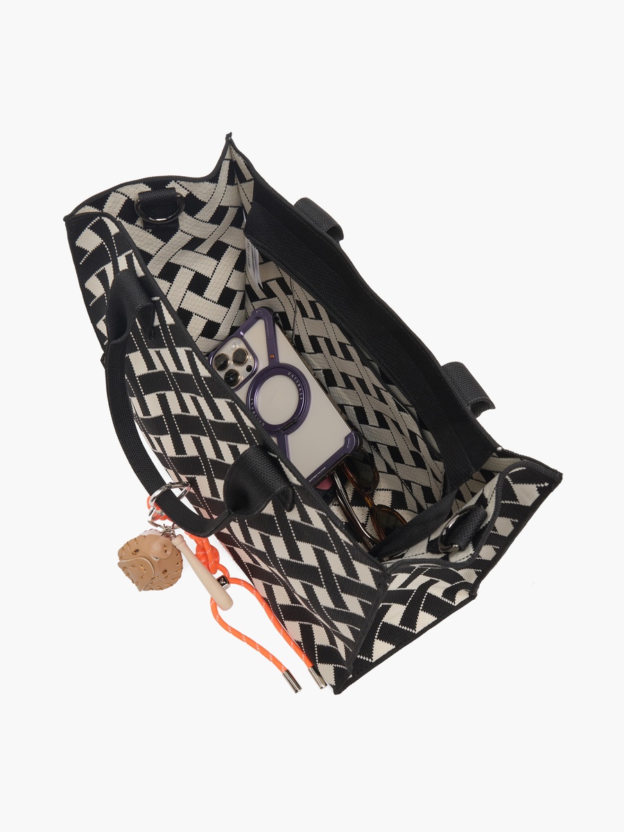 Textured Tote Bag with Charm
