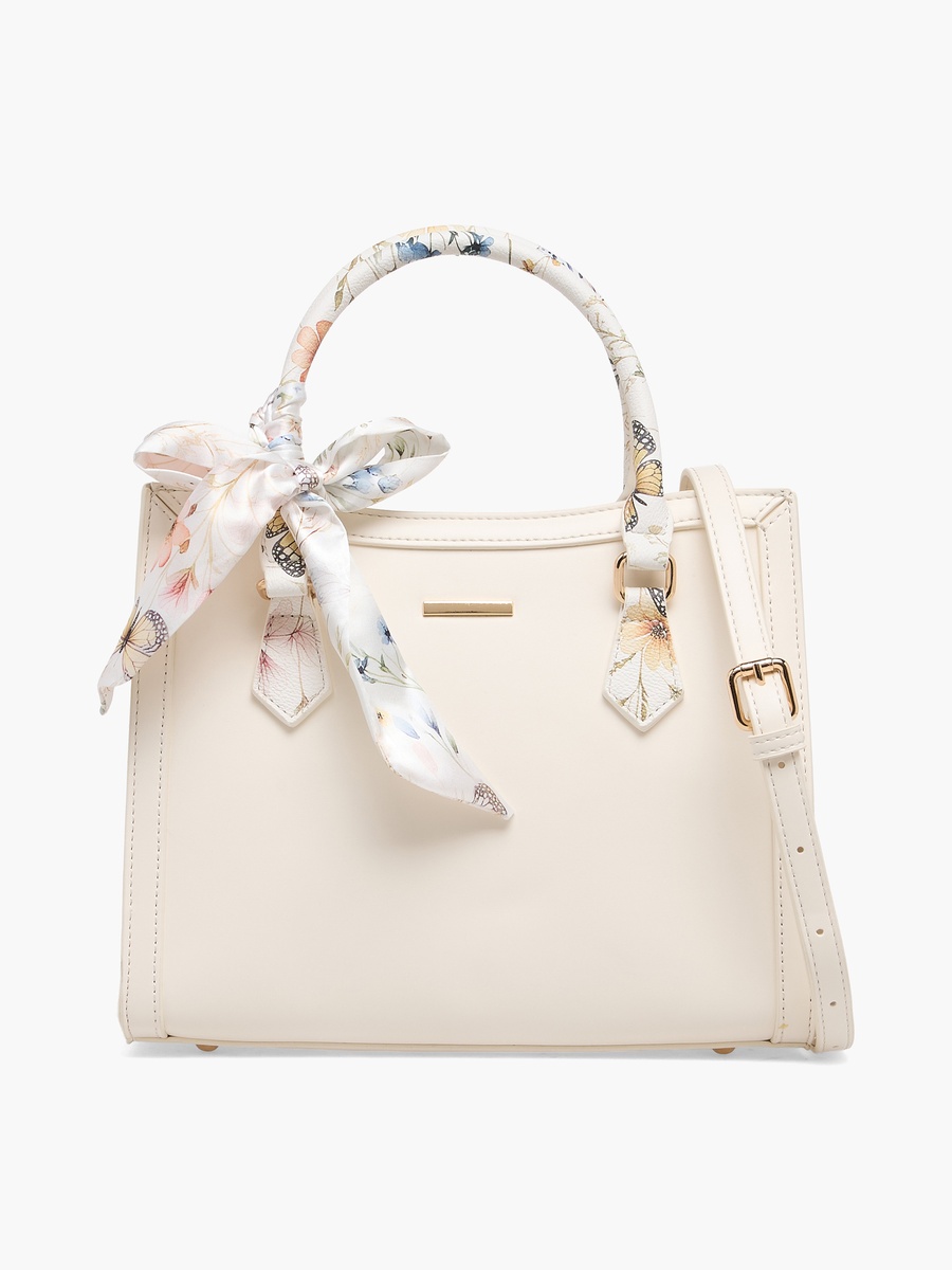 Solid Tote Bag with Scarf Accent