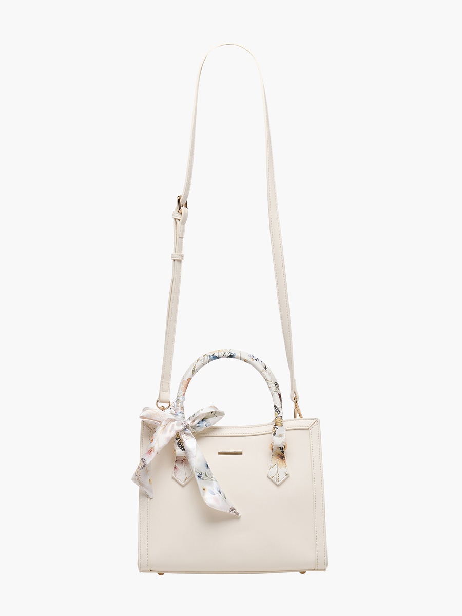 Solid Tote Bag with Scarf Accent