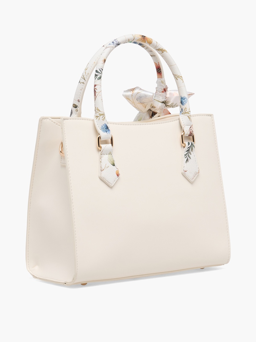 Solid Tote Bag with Scarf Accent