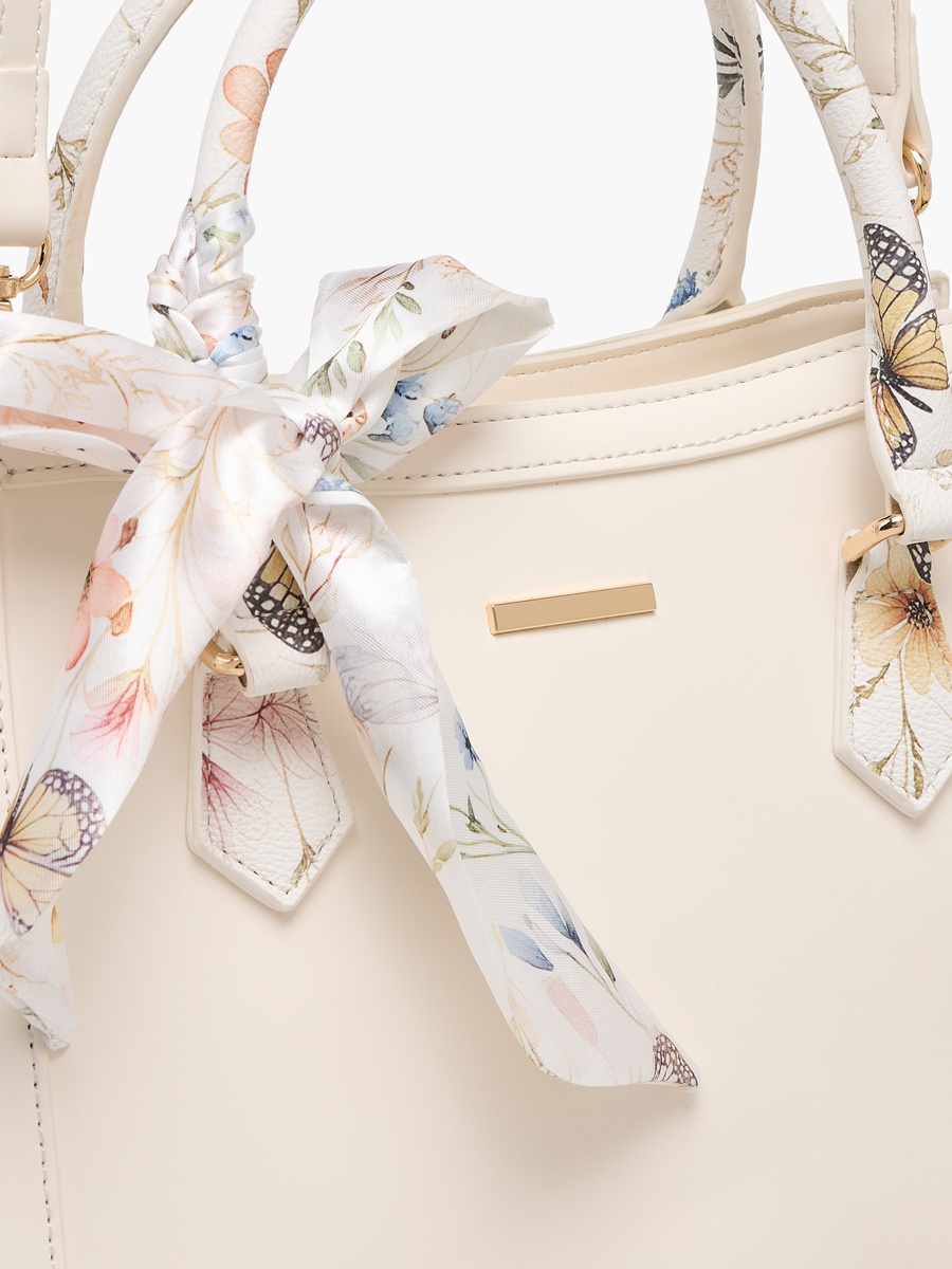 Solid Tote Bag with Scarf Accent