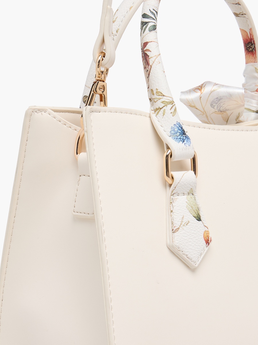Solid Tote Bag with Scarf Accent