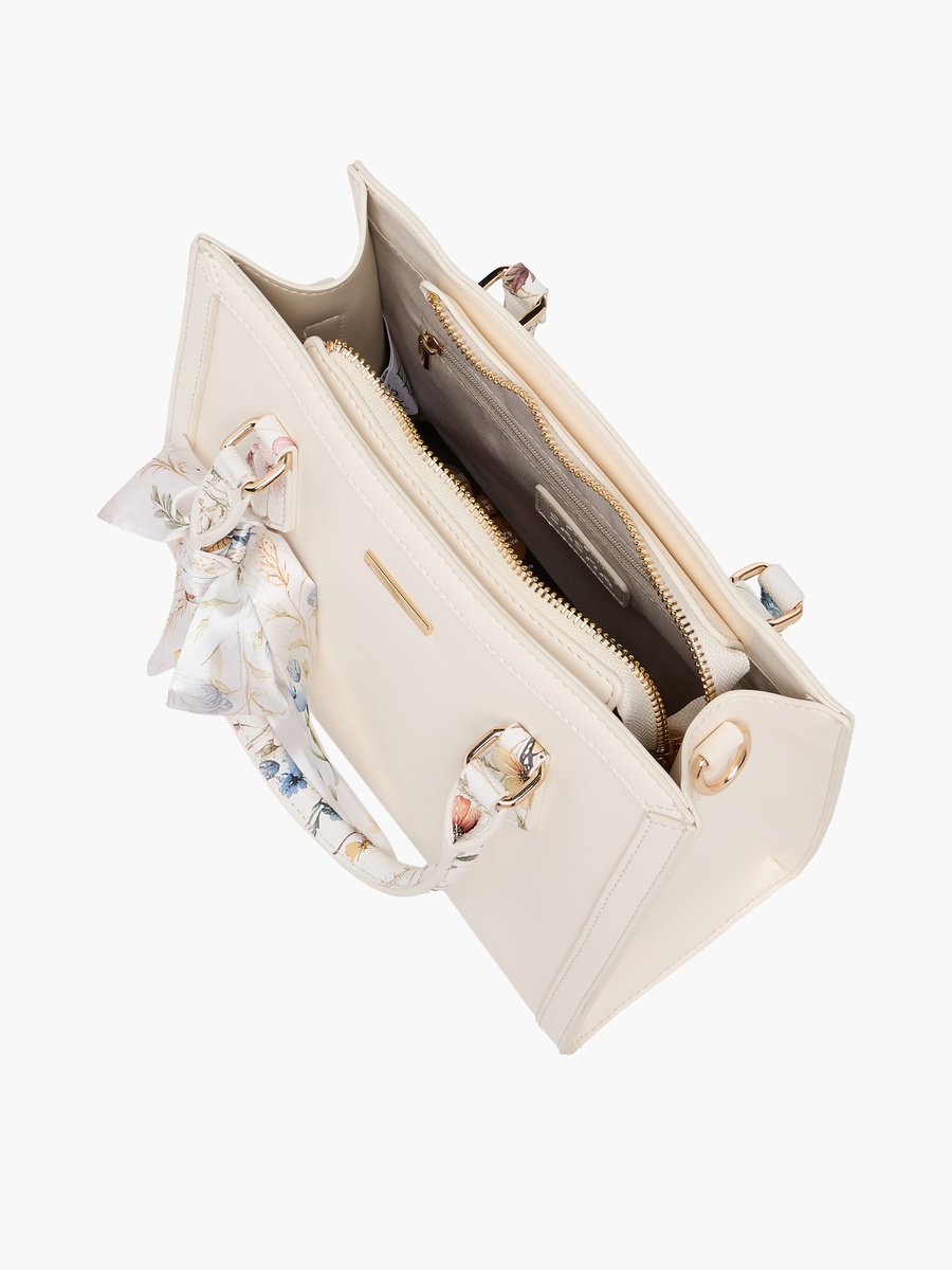 Solid Tote Bag with Scarf Accent