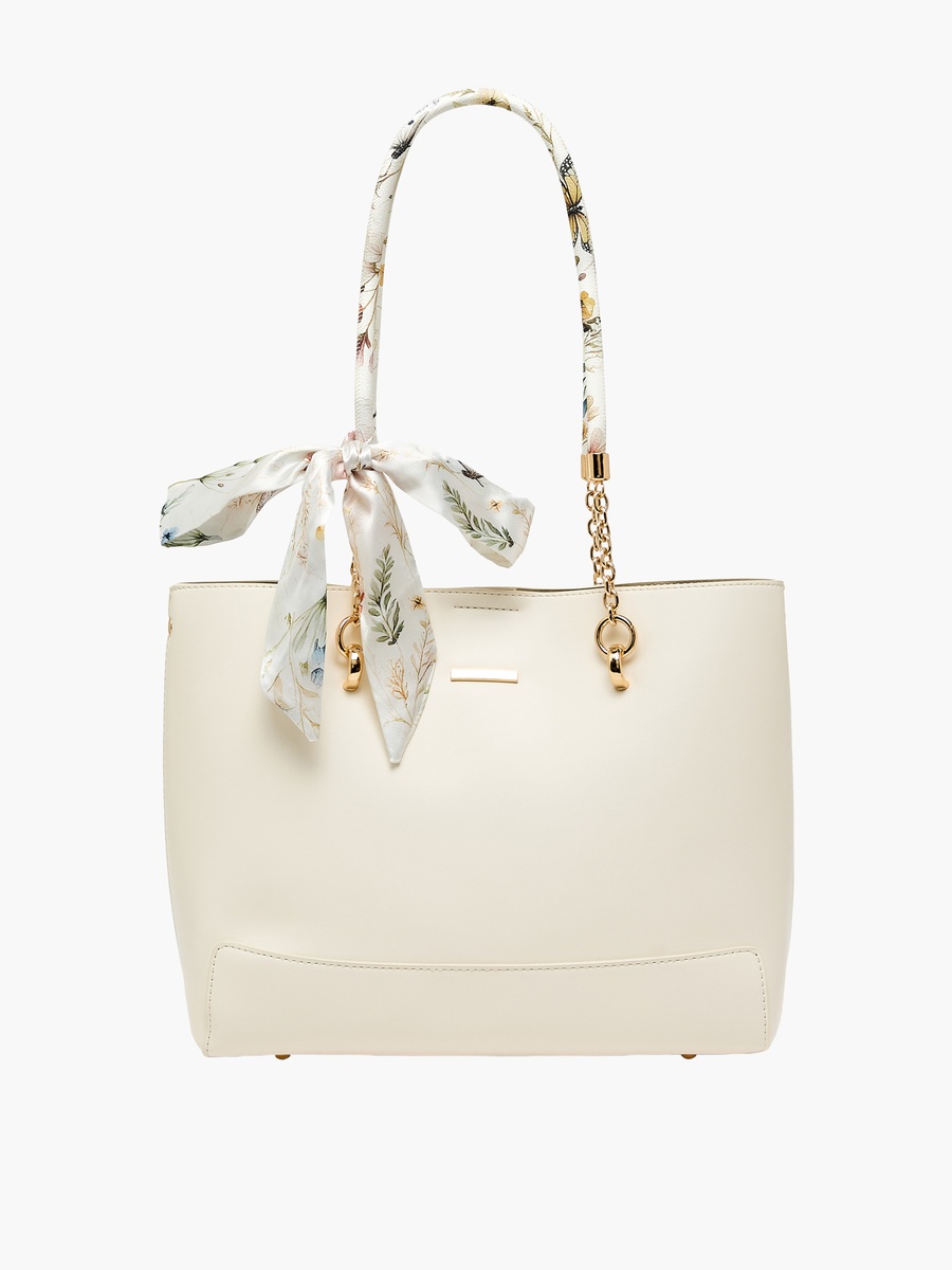 Floral Scarf Tote Bag with Button Closure