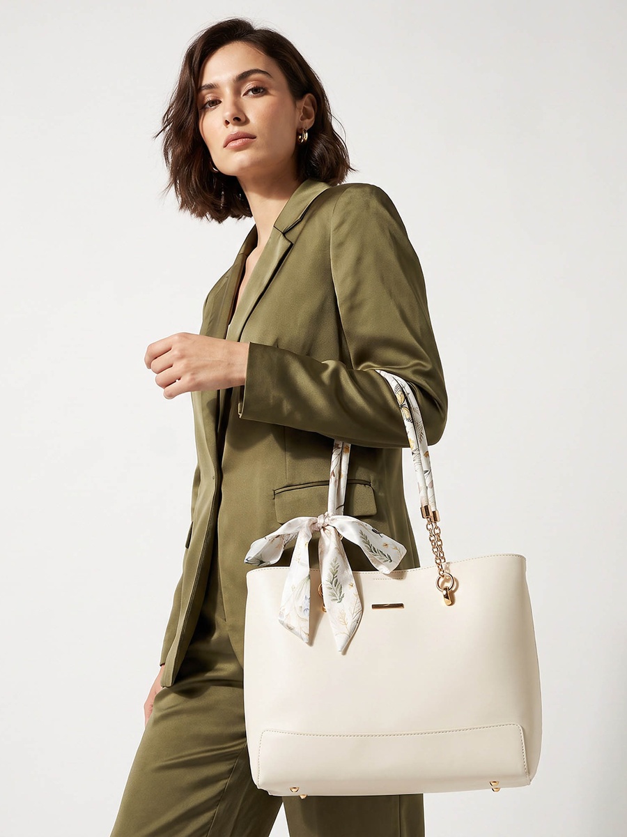 Floral Scarf Tote Bag with Button Closure