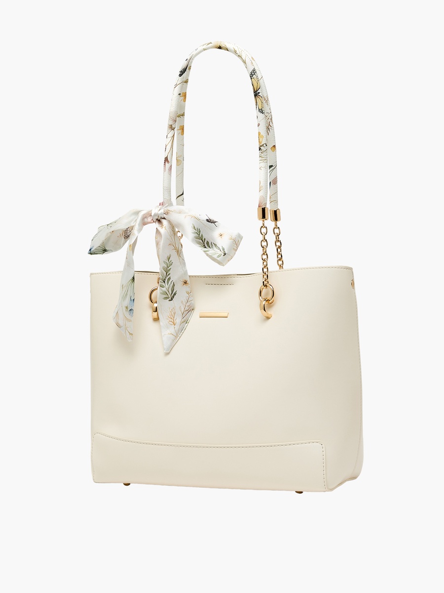 Floral Scarf Tote Bag with Button Closure