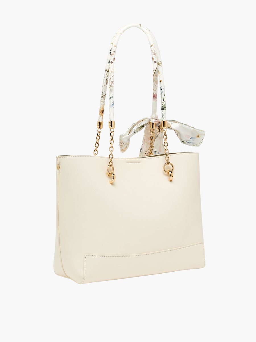 Floral Scarf Tote Bag with Button Closure