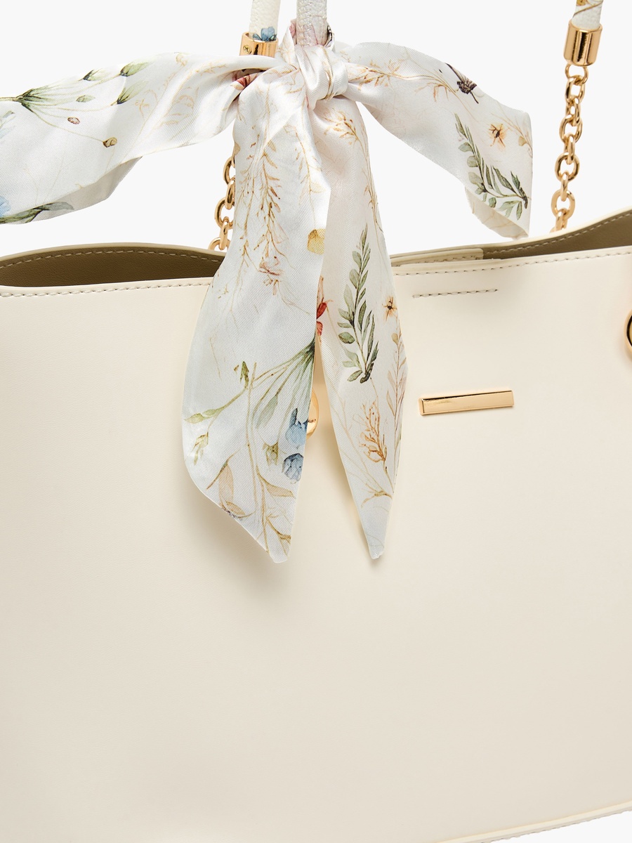 Floral Scarf Tote Bag with Button Closure