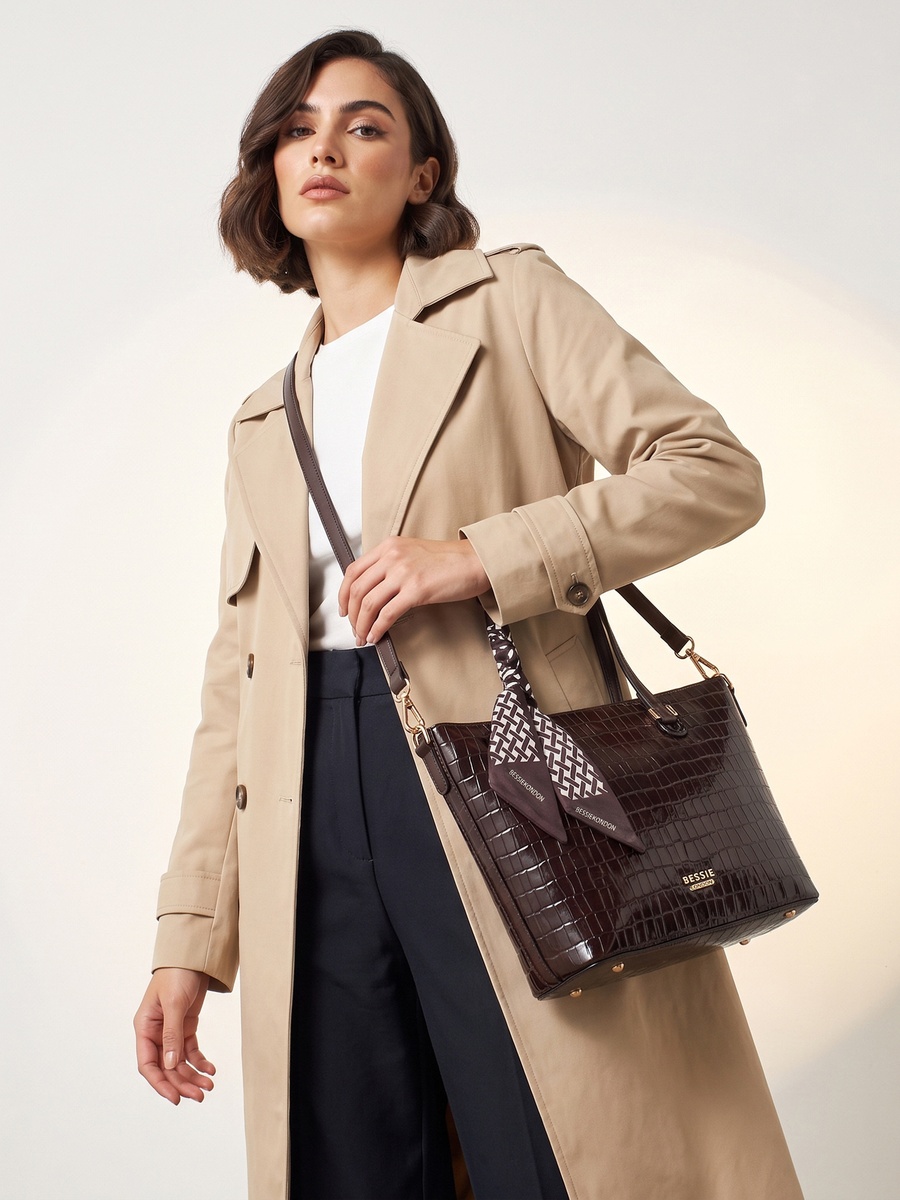 Textured Tote Bag with Detachable Strap