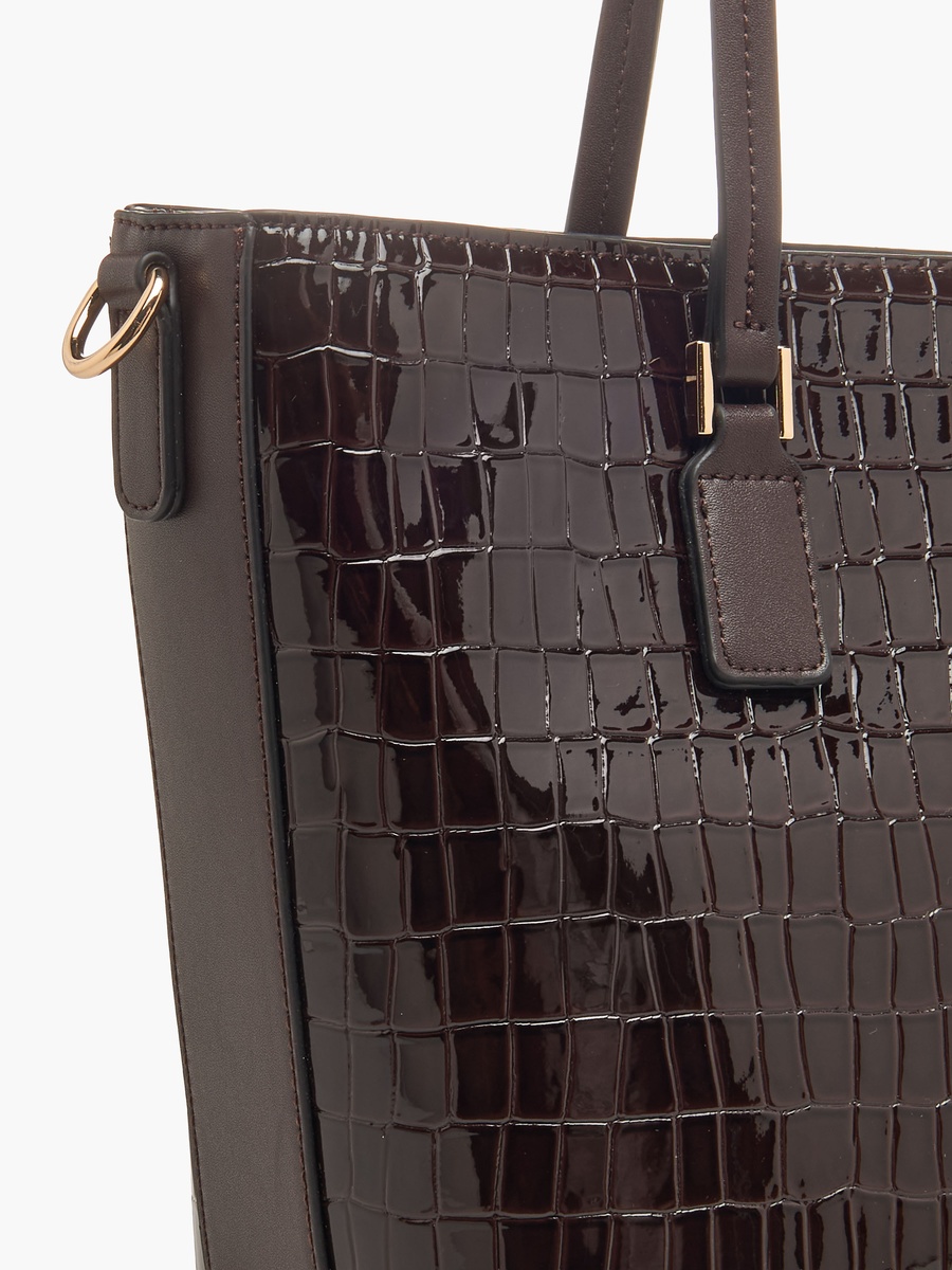 Textured Tote Bag with Detachable Strap