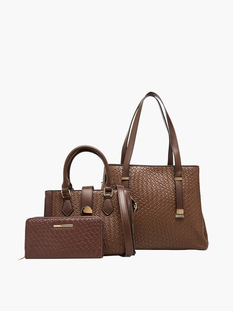 Textured Tote Bag with Crossbody Bag and Wallet