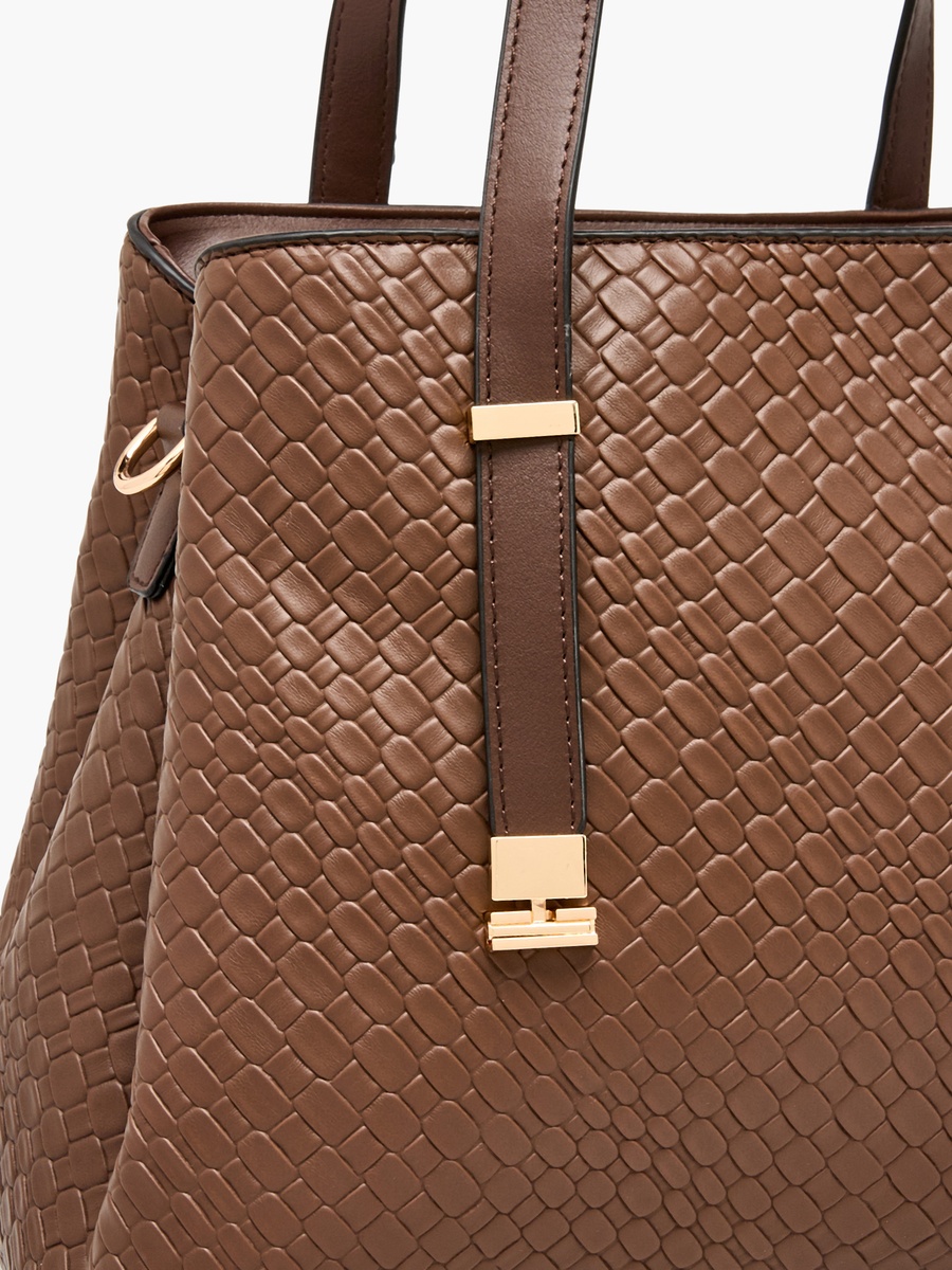 Textured Tote Bag with Crossbody Bag and Wallet