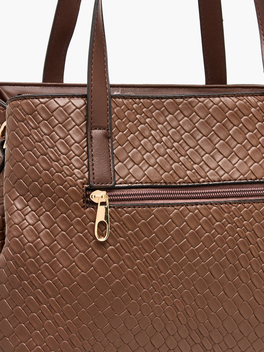 Textured Tote Bag with Crossbody Bag and Wallet