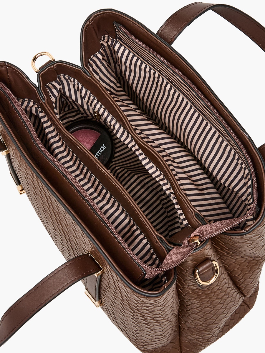 Textured Tote Bag with Crossbody Bag and Wallet