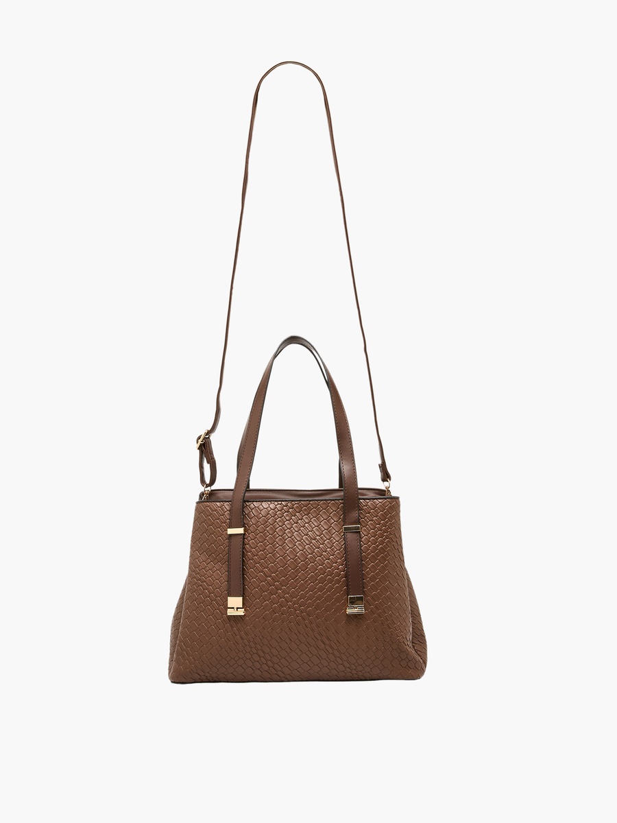 Textured Tote Bag with Crossbody Bag and Wallet