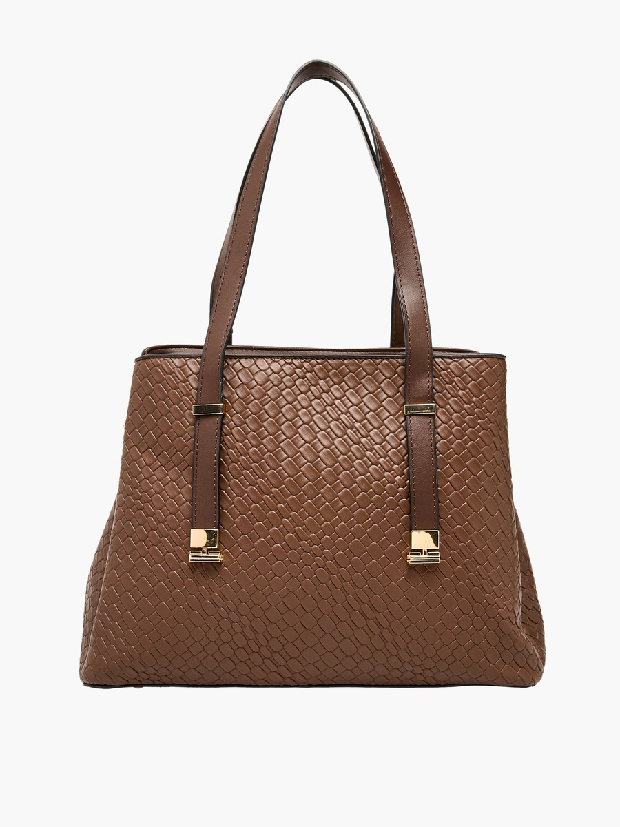 Textured Tote Bag with Crossbody Bag and Wallet