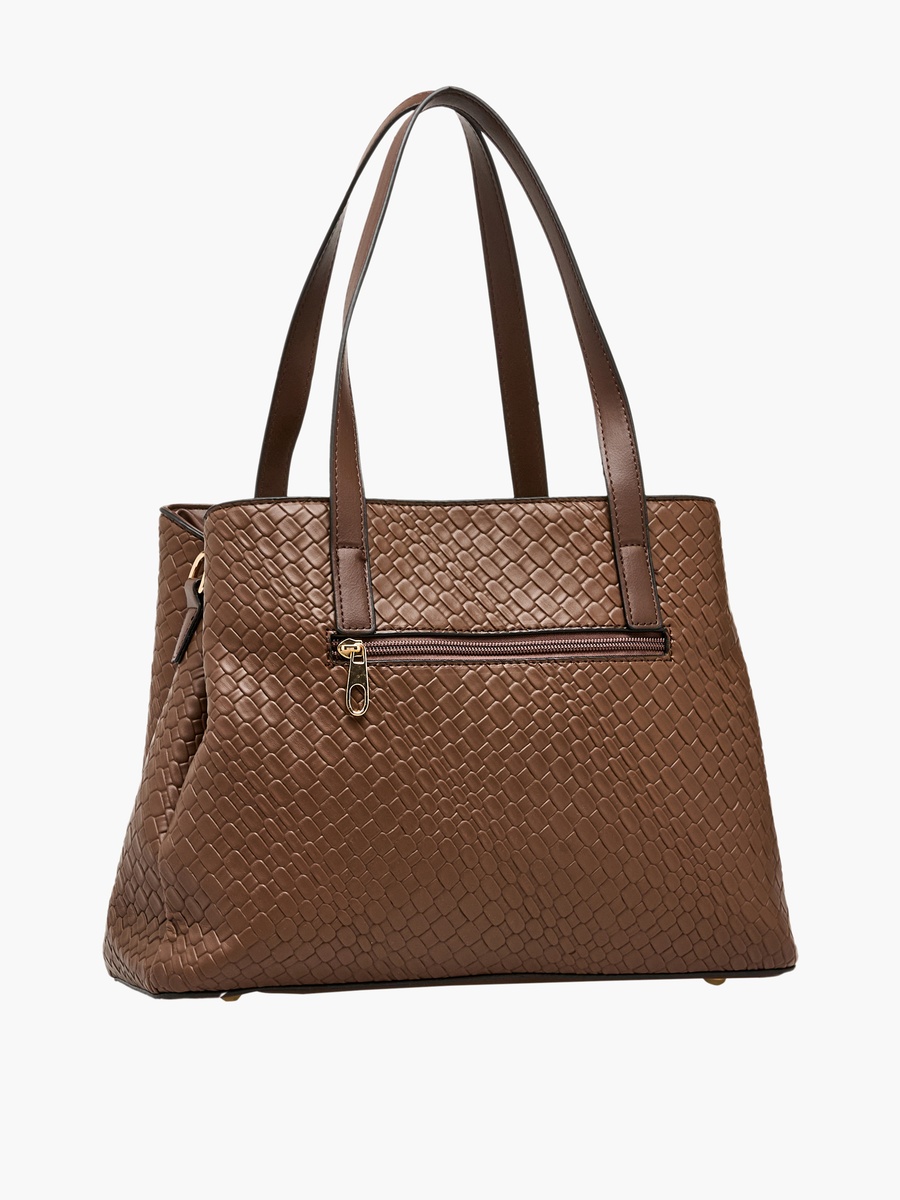 Textured Tote Bag with Crossbody Bag and Wallet