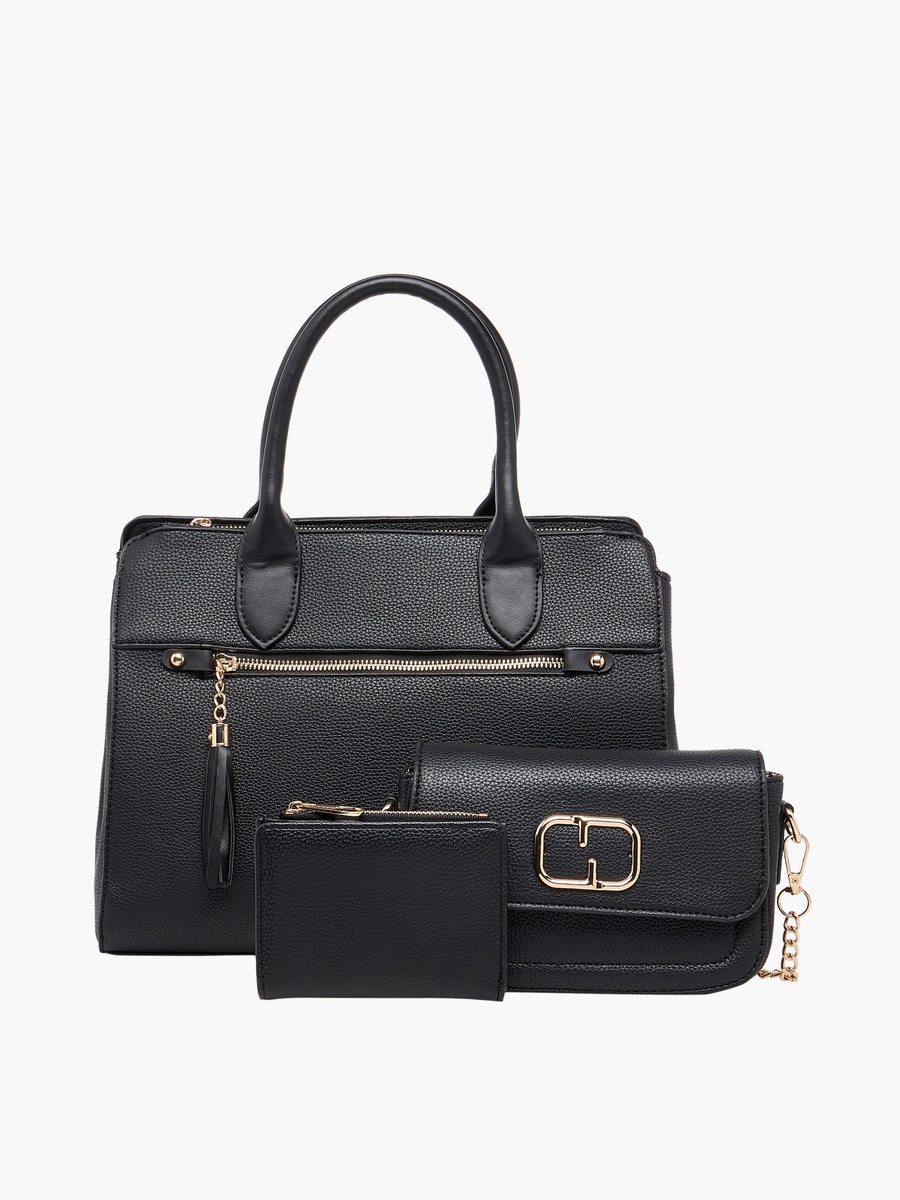 Textured Tote Bag with Crossbody Bag and Pouch