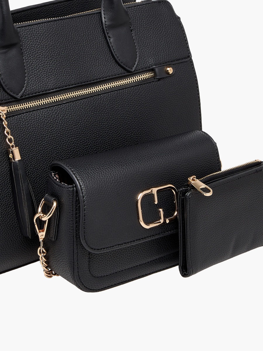 Textured Tote Bag with Crossbody Bag and Pouch